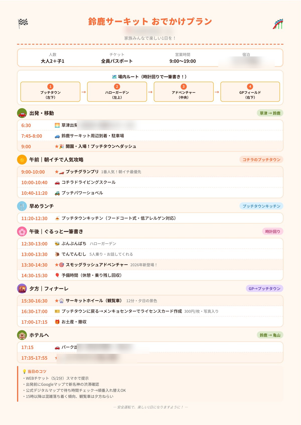 鈴鹿サーキット 当日のスケジュール表